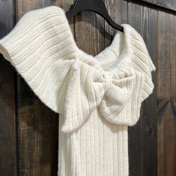 Worth Collective Bow Maxi Sweater Dress S Ivory Cream Ribbed Stretchy Bump Boho - Picture 3 of 13